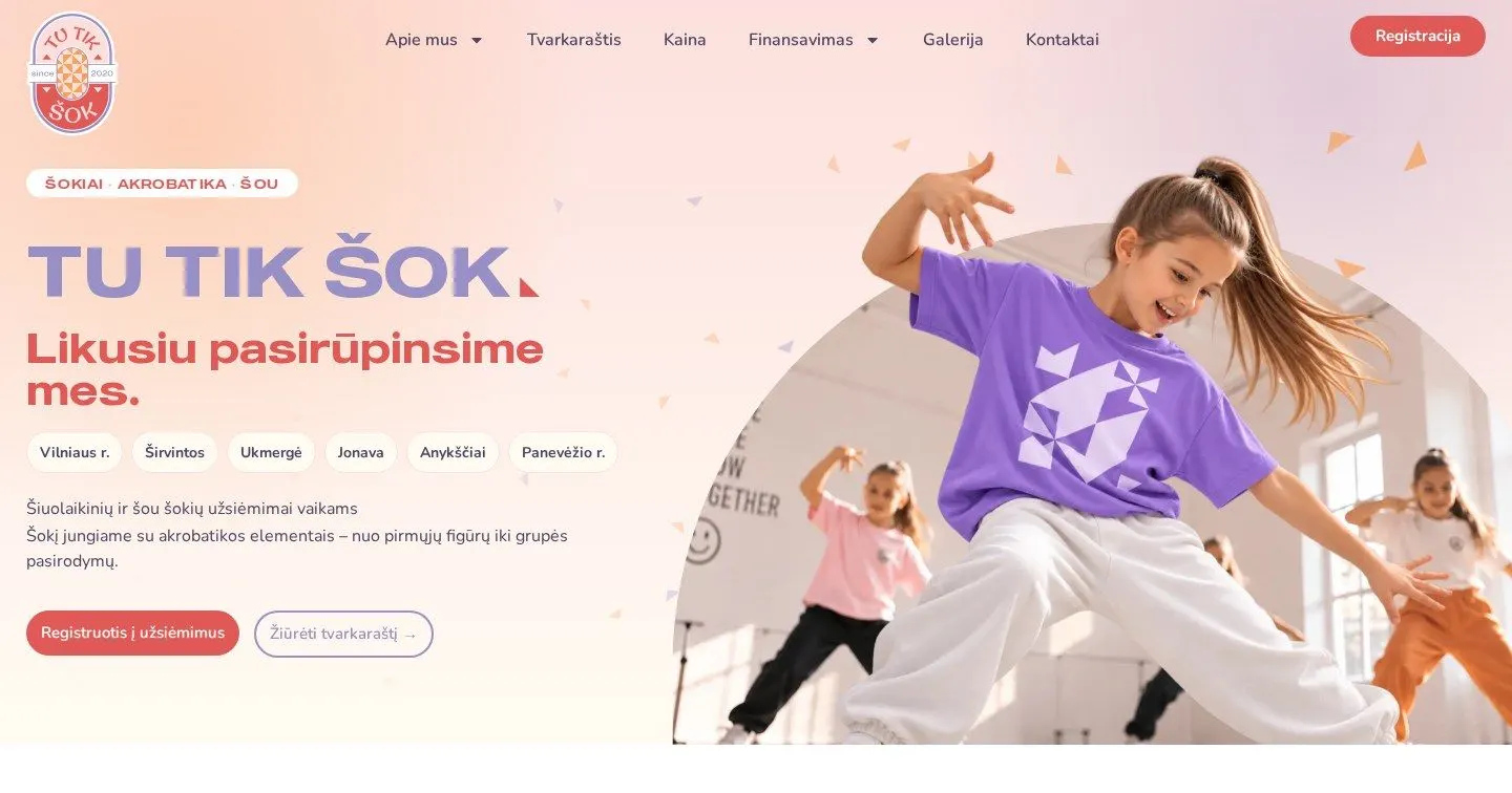 Tu Tik Šok — nauja svetainė: pradinis ekranas